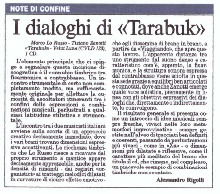 Gazzetta di Parma Tarabuk by Marco Lo Russo with Tiziano Zanotti