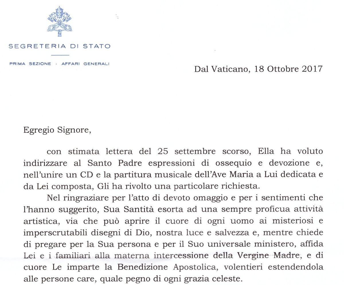 Segreteria di Stato Vaticano a Marco Lo Russo