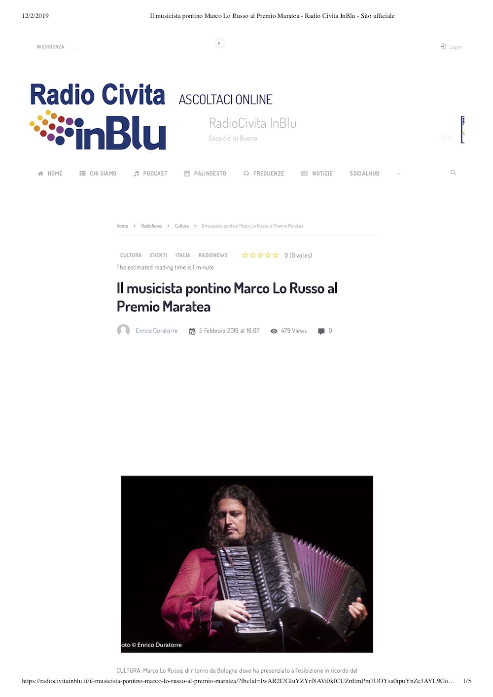 Marco Lo Russo al Premio Maratea - Radio Civita InBlu